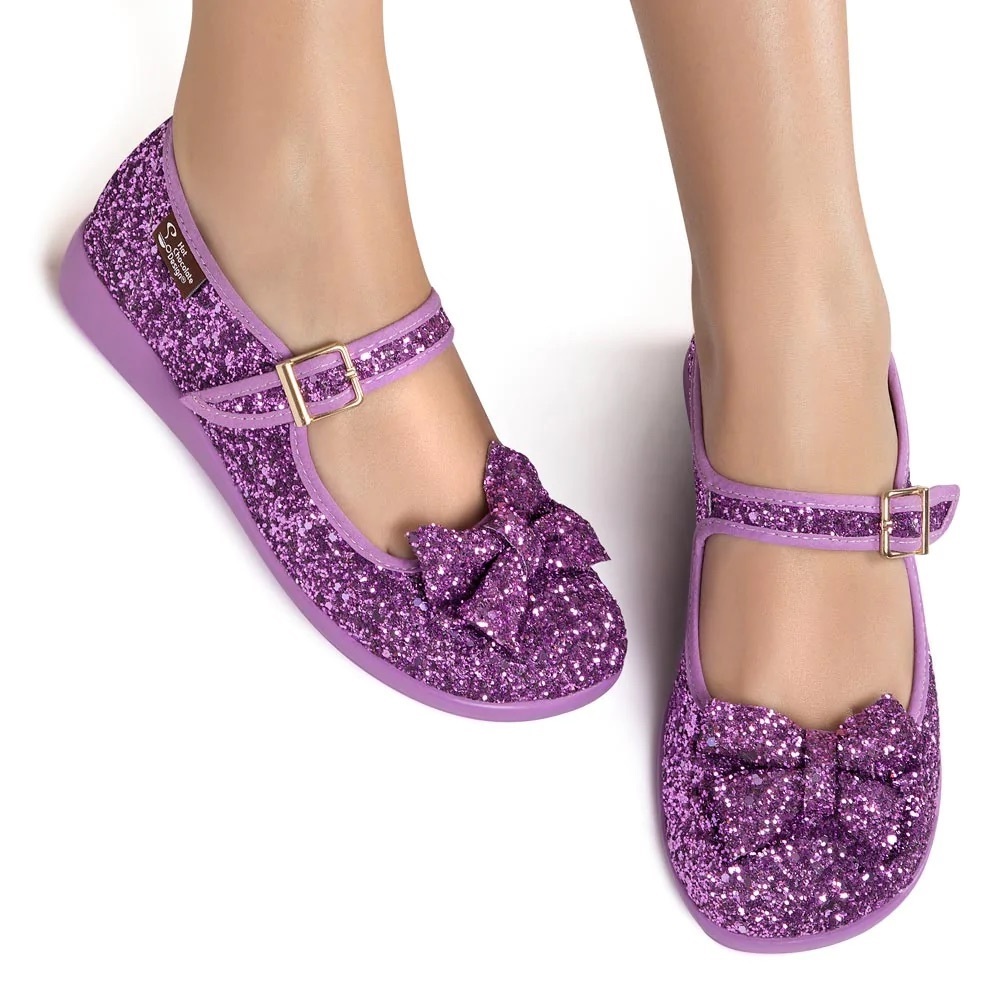 7 Purple Glitter Mary Jane Flats